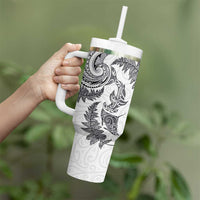 New Zealand Sea Animals with Maori Tribal Tattoo Tumbler With Handle Shark Manta Ray with Silver Fern White LT03 - Polynesian Pride