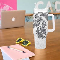 New Zealand Sea Animals with Maori Tribal Tattoo Tumbler With Handle Shark Manta Ray with Silver Fern White LT03 - Polynesian Pride
