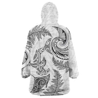 New Zealand Sea Animals with Maori Tribal Tattoo Wearable Blanket Hoodie Shark Manta Ray with Silver Fern White LT03 - Polynesian Pride