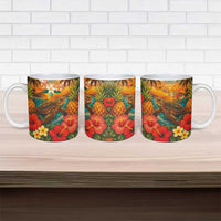 Hawaiian Turtles on Beach Ceramic Mug with Pineapple Tropical Plant and Lei