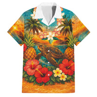 Hawaiian Turtles on Beach Family Matching Long Sleeve Bodycon Dress and Hawaiian Shirt with Pineapple Tropical Plant and Lei LT03 Dad's Shirt - Short Sleeve Multicolor - Polynesian Pride