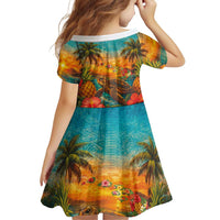 Hawaiian Turtles on Beach Family Matching Off Shoulder Short Dress and Hawaiian Shirt with Pineapple Tropical Plant and Lei LT03 - Polynesian Pride