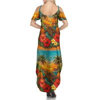 Hawaiian Turtles on Beach Family Matching Summer Maxi Dress and Hawaiian Shirt with Pineapple Tropical Plant and Lei LT03 - Polynesian Pride
