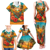 Hawaiian Turtles on Beach Family Matching Tank Maxi Dress and Hawaiian Shirt with Pineapple Tropical Plant and Lei LT03 - Polynesian Pride