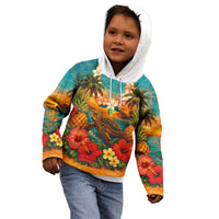 Hawaiian Turtles on Beach Kid Hoodie with Pineapple Tropical Plant and Lei