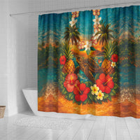 Hawaiian Turtles on Beach Shower Curtain with Pineapple Tropical Plant and Lei