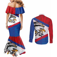 American Samoa Flag Day Couples Matching Mermaid Dress and Long Sleeve Button Shirt Polynesian Art Geometric with Flag Brush Style