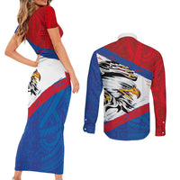 American Samoa Flag Day Couples Matching Short Sleeve Bodycon Dress and Long Sleeve Button Shirt Polynesian Art Geometric with Flag Brush Style