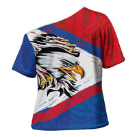 American Samoa Flag Day Cross Shoulder Shirt Polynesian Art Geometric with Flag Brush Style