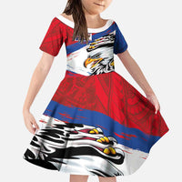 American Samoa Flag Day Family Matching Off Shoulder Short Dress and Hawaiian Shirt Polynesian Art Geometric with Flag Brush Style LT03 Daughter's Dress Multicolor - Polynesian Pride