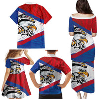 American Samoa Flag Day Family Matching Puletasi and Hawaiian Shirt Polynesian Art Geometric with Flag Brush Style LT03 - Polynesian Pride