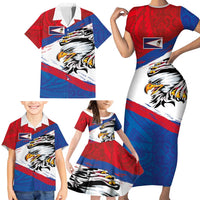 American Samoa Flag Day Family Matching Short Sleeve Bodycon Dress and Hawaiian Shirt Polynesian Art Geometric with Flag Brush Style LT03 - Polynesian Pride