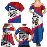 American Samoa Flag Day Family Matching Summer Maxi Dress and Hawaiian Shirt Polynesian Art Geometric with Flag Brush Style LT03 - Polynesian Pride