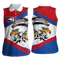 American Samoa Flag Day Women Sleeveless Polo Shirt Polynesian Art Geometric with Flag Brush Style