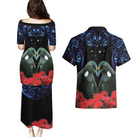 New Zealand Maori Matariki Couples Matching Puletasi and Hawaiian Shirt Hongi Tui Bird Pohutukawa and Polynesia Tribal LT03 - Polynesian Pride