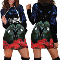 New Zealand Maori Matariki Hoodie Dress Hongi Tui Bird Pohutukawa and Polynesia Tribal LT03 - Polynesian Pride