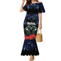 New Zealand Maori Matariki Mermaid Dress Hongi Tui Bird Pohutukawa and Polynesia Tribal LT03 Women Black - Polynesian Pride