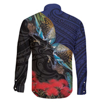 New Zealand Maori Hongi Culture Family Matching Off Shoulder Short Dress and Hawaiian Shirt Tui Bird Pohutukawa and Polynesian Pattern