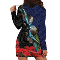 New Zealand Maori Hongi Culture Hoodie Dress Tui Bird Pohutukawa and Polynesian Pattern LT03 - Polynesian Pride