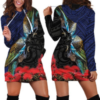 New Zealand Maori Hongi Culture Hoodie Dress Tui Bird Pohutukawa and Polynesian Pattern LT03 - Polynesian Pride