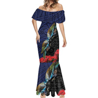 New Zealand Maori Hongi Culture Mermaid Dress Tui Bird Pohutukawa and Polynesian Pattern LT03 - Polynesian Pride