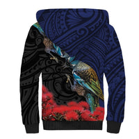 New Zealand Maori Hongi Culture Sherpa Hoodie Tui Bird Pohutukawa and Polynesian Pattern LT03 - Polynesian Pride