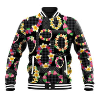 Hawaiian Kakau Tattoo Leis and Palaka Pattern Baseball Jacket Traditional Aloha Tribal Black Color