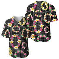 Hawaiian Kakau Tattoo Leis and Palaka Pattern Baseball Jersey Traditional Aloha Tribal Black Color