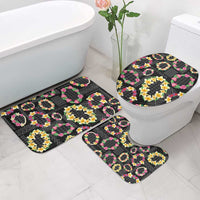 Hawaiian Kakau Tattoo Leis and Palaka Pattern Bathroom Set Traditional Aloha Tribal Black Color
