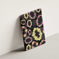 Hawaiian Kakau Tattoo Leis and Palaka Pattern Canvas Wall Art Traditional Aloha Tribal Black Color