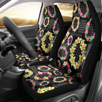 Hawaiian Kakau Tattoo Leis and Palaka Pattern Car Seat Cover Traditional Aloha Tribal Black Color