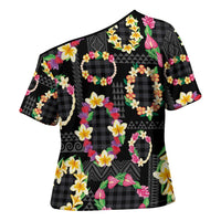 Hawaiian Kakau Tattoo Leis and Palaka Pattern Cross Shoulder Shirt Traditional Aloha Tribal Black Color LT03 - Polynesian Pride