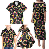 Hawaiian Kakau Tattoo Leis and Palaka Pattern Family Matching Puletasi and Hawaiian Shirt Traditional Aloha Tribal Black Color LT03 - Polynesian Pride