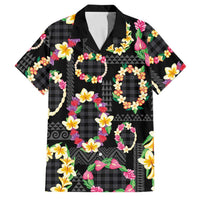 Hawaiian Kakau Tattoo Leis and Palaka Pattern Family Matching Short Sleeve Bodycon Dress and Hawaiian Shirt Traditional Aloha Tribal Black Color LT03 Dad's Shirt - Short Sleeve Black - Polynesian Pride