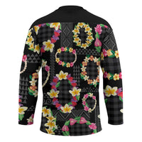 Hawaiian Kakau Tattoo Leis and Palaka Pattern Hockey Jersey Traditional Aloha Tribal Black Color