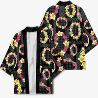 Hawaiian Kakau Tattoo Leis and Palaka Pattern Kimono Traditional Aloha Tribal Black Color