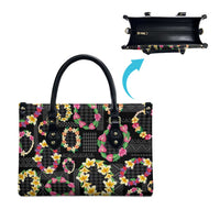 Hawaiian Kakau Tattoo Leis and Palaka Pattern Leather Bag Traditional Aloha Tribal Black Color