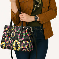 Hawaiian Kakau Tattoo Leis and Palaka Pattern Leather Bag Traditional Aloha Tribal Black Color