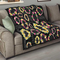 Hawaiian Kakau Tattoo Leis and Palaka Pattern Quilt Traditional Aloha Tribal Black Color