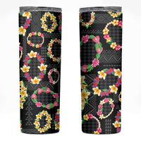 Hawaiian Kakau Tattoo Leis and Palaka Pattern Skinny Tumbler Traditional Aloha Tribal Black Color LT03 Black - Polynesian Pride