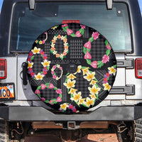 Hawaiian Kakau Tattoo Leis and Palaka Pattern Spare Tire Cover Traditional Aloha Tribal Black Color
