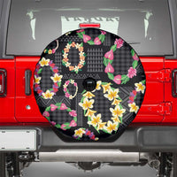 Hawaiian Kakau Tattoo Leis and Palaka Pattern Spare Tire Cover Traditional Aloha Tribal Black Color