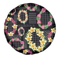 Hawaiian Kakau Tattoo Leis and Palaka Pattern Spare Tire Cover Traditional Aloha Tribal Black Color