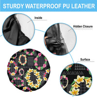 Hawaiian Kakau Tattoo Leis and Palaka Pattern Spare Tire Cover Traditional Aloha Tribal Black Color
