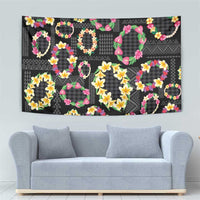 Hawaiian Kakau Tattoo Leis and Palaka Pattern Tapestry Traditional Aloha Tribal Black Color
