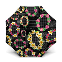 Hawaiian Kakau Tattoo Leis and Palaka Pattern Umbrella Traditional Aloha Tribal Black Color