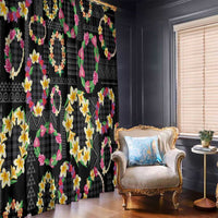 Hawaiian Kakau Tattoo Leis and Palaka Pattern Window Curtain Traditional Aloha Tribal Black Color