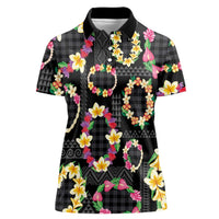 Hawaiian Kakau Tattoo Leis and Palaka Pattern Women Polo Shirt Traditional Aloha Tribal Black Color LT03 Female Black - Polynesian Pride
