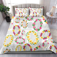 Hawaiian Kakau Tattoo Leis and Palaka Pattern Bedding Set Traditional Aloha Tribal White Color