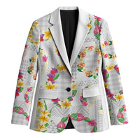 Hawaiian Kakau Tattoo Leis and Palaka Pattern Blazer Traditional Aloha Tribal White Color